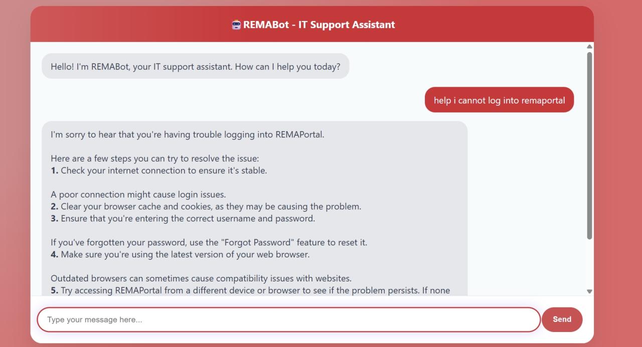 REMABot chatbot interface
